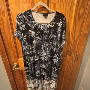 Navy and White Tropical Print Dress